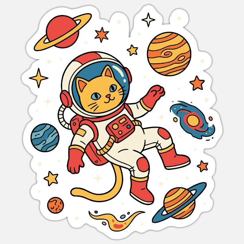 Aventure galactique Chat Astronaute - Sticker taille S (10 x 10 cm) - blanc mat