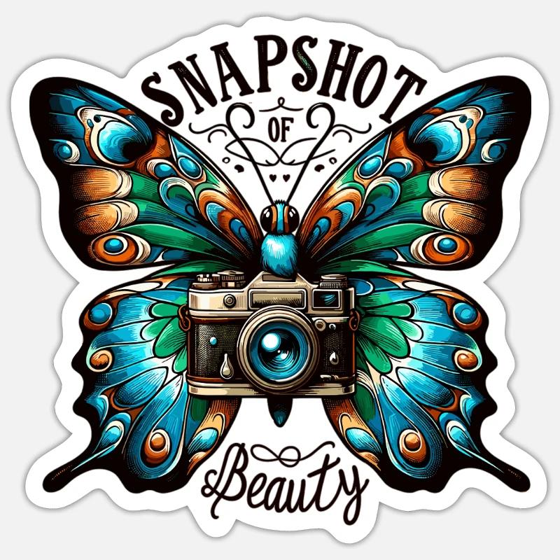 Beauté de la caméra papillon - Sticker taille S (10 x 10 cm) - blanc mat