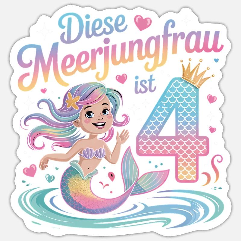 Cette sirène a 4 ans de filles Sticker taille S (10 x 10 cm)