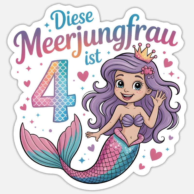 Cette sirène a 4 ans de filles Sticker taille S (10 x 10 cm)