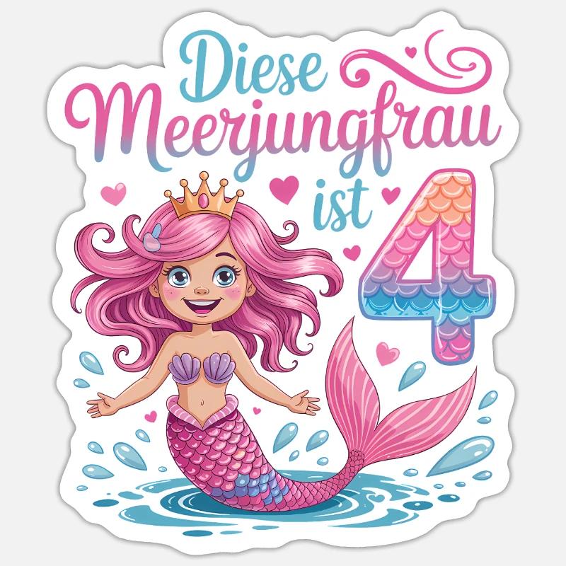 Cette sirène a 4 ans de filles Sticker taille S (10 x 10 cm)
