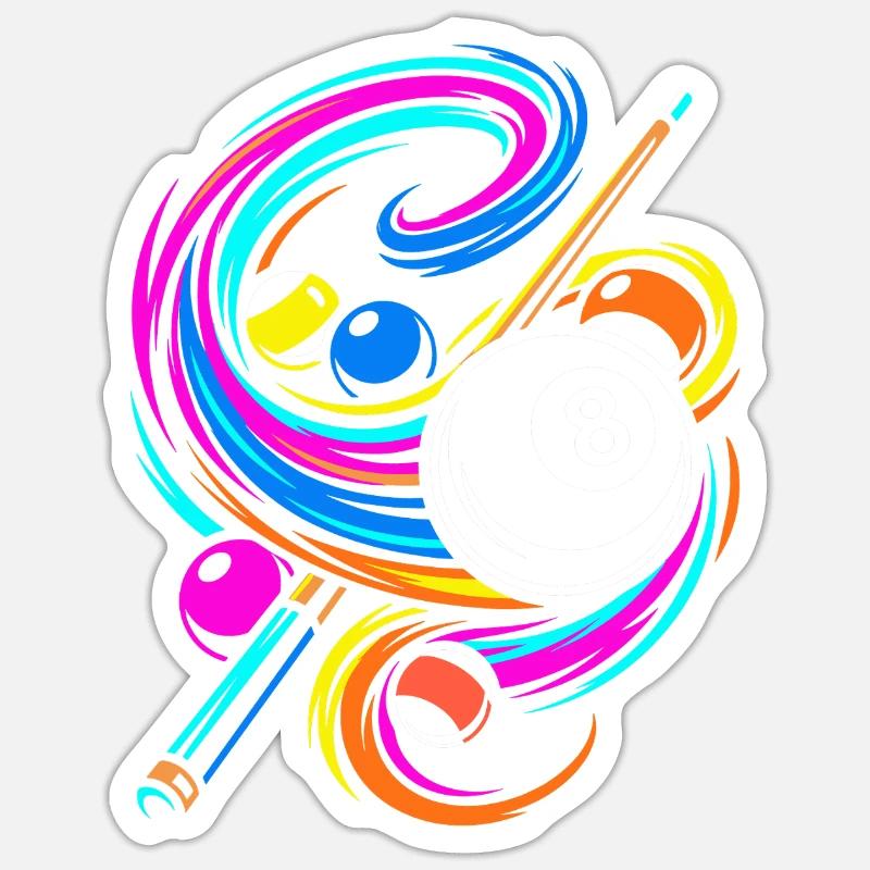 Boules de billard et queue - Sticker taille S (10 x 10 cm) - blanc mat
