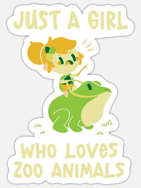 Zoo Tiere Tierpark Mädchen Frau Frosch - Sticker Größe S (10 x 10 cm) - Mattweiß
