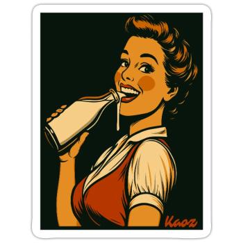 Dame rétro avec une boisson au lait - Sticker taille S (10 x 10 cm) - blanc mat - Devant