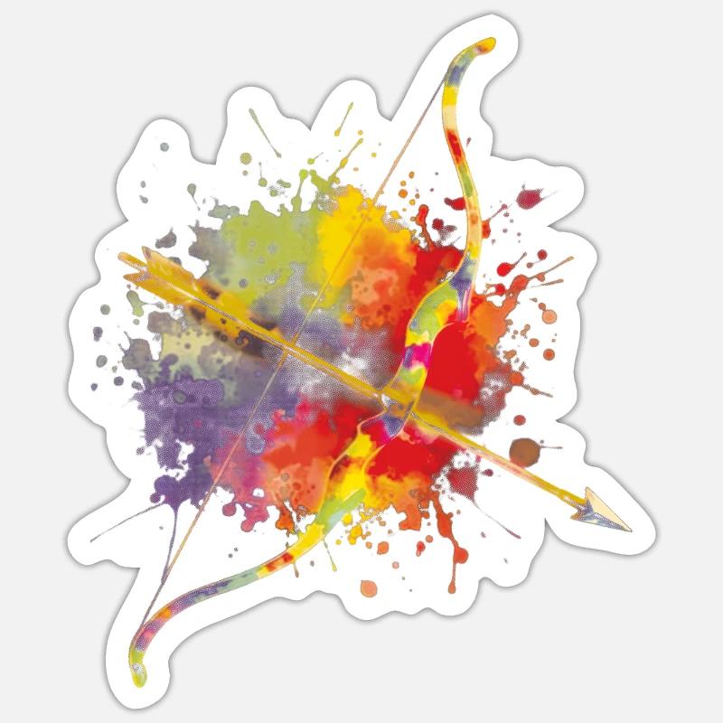 Arc et Flèche - Design Splash Art pour Archers - Sticker taille S (10 x 10 cm) - blanc mat