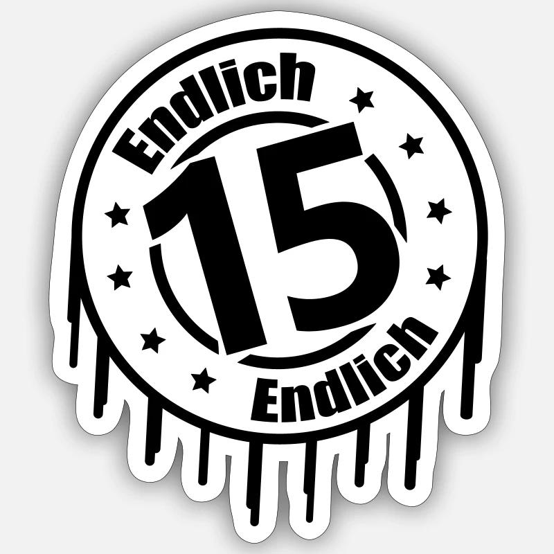 Endlich 15 - Sticker Größe S (10 x 10 cm) - Mattweiß