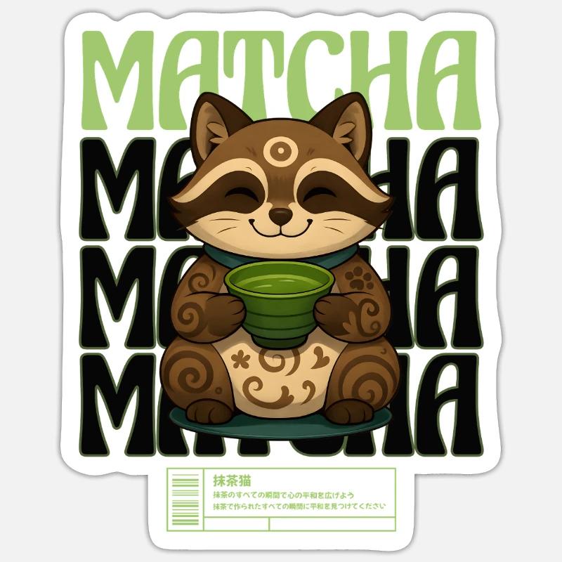 Matcha Kätzchen Maneki Neko - Sticker Größe S (10 x 10 cm) - Mattweiß