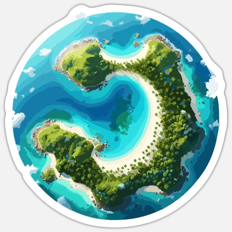 Île circulaire tropicale dans l’océan - Sticker taille S (10 x 10 cm) - blanc mat