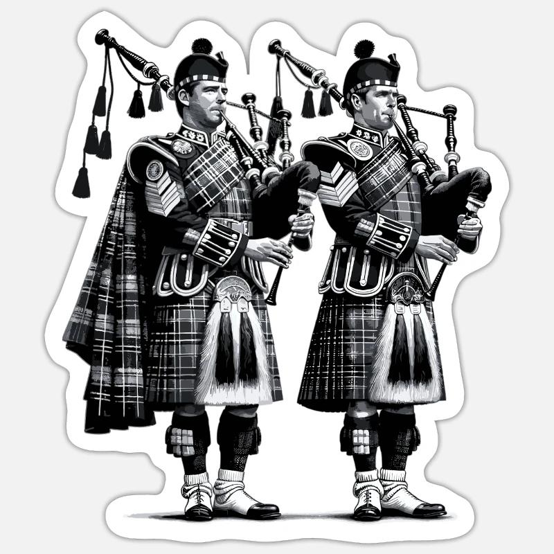 Duo di cornamuse in Kilt - Sticker formato S (10 x 10 cm) - bianco opaco