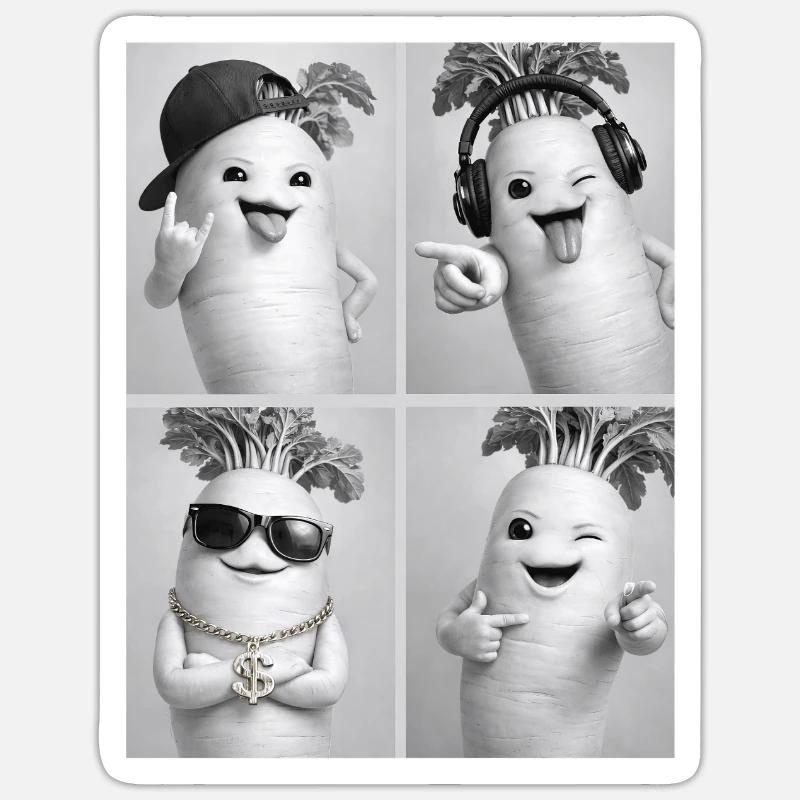 Radis Daikon - Sticker taille S (10 x 10 cm) - blanc mat