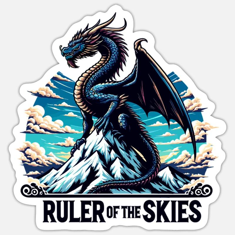 Dragon sky over mountain range - Sticker size S (10 x 10 cm) - white matte