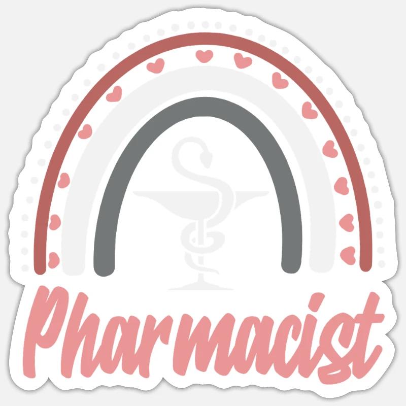 Boho Rainbow Pharmacien Technicien en pharmacie - Sticker taille S (10 x 10 cm) - blanc mat