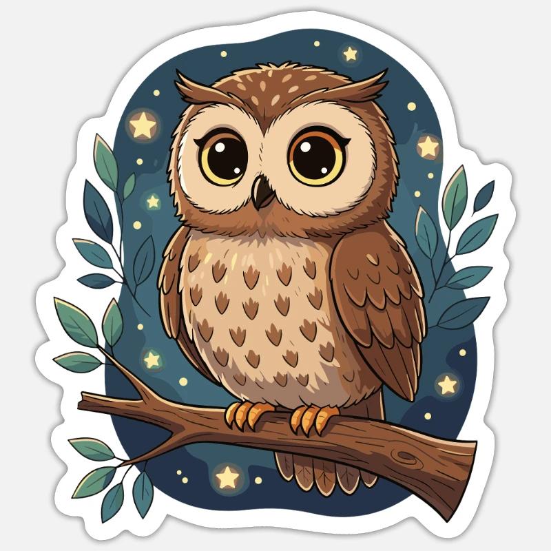 Nächtliche Eule auf Ast Sticker Größe S (10 x 10 cm)