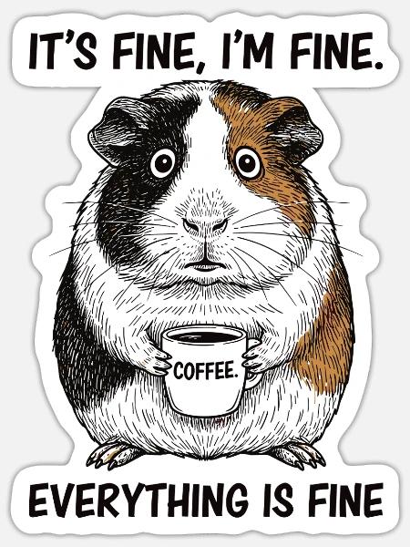 Its Fine Im Fine Kaffee Meerschweinchen - Sticker Größe S (10 x 10 cm) - Mattweiß