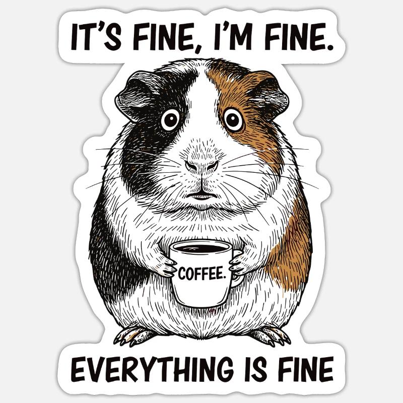 C’est bon, je vais bien café, cochon d’Inde. Sticker taille S (10 x 10 cm)