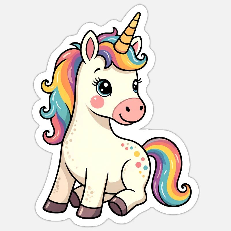 Licorne mignonne - Sticker taille S (10 x 10 cm) - blanc mat