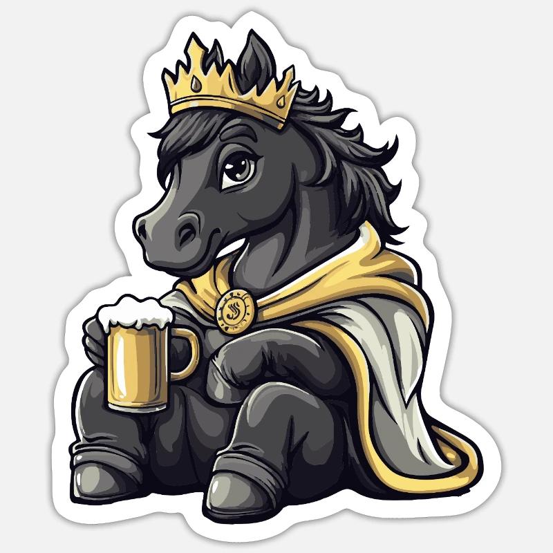 Pferd Bier König - Sticker Größe S (10 x 10 cm) - Mattweiß