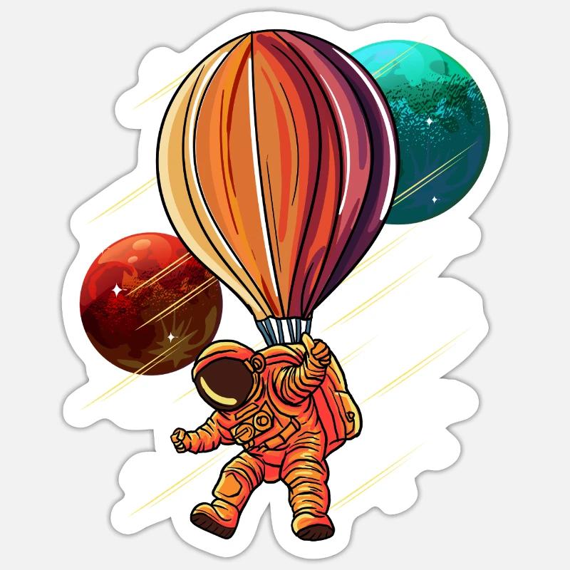 Astronaute en ballon d’aventure spatiale - Sticker taille S (10 x 10 cm) - blanc mat