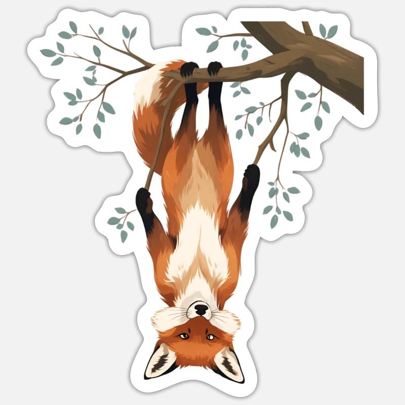 Fox hangs from branch - Sticker size S (10 x 10 cm) - white matte