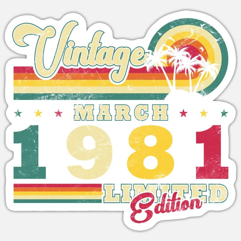 Mars 1981 Né mars 1981 - Sticker taille S (10 x 10 cm) - blanc mat