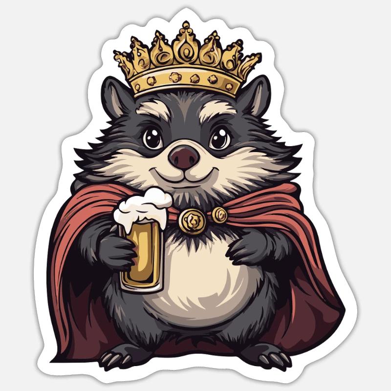 Igel Bier König - Sticker Größe S (10 x 10 cm) - Mattweiß