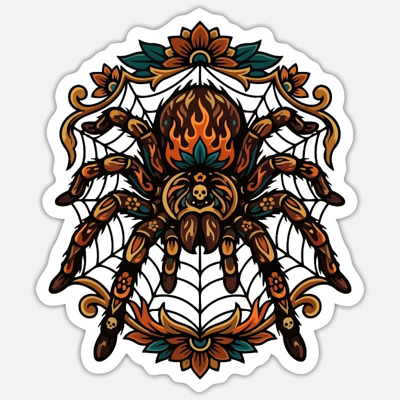 Tarantula Fire Flames Spider Web Pattern Motif Sticker size S (10 x 10 cm)