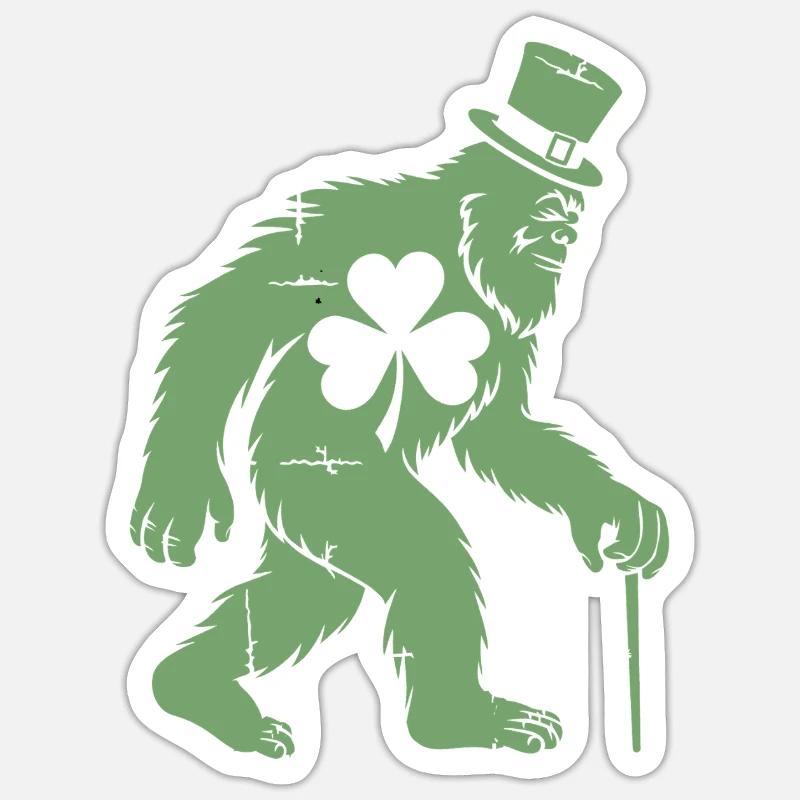 Sasquatch mit Kleeblatt - Sticker Größe S (10 x 10 cm) - Mattweiß