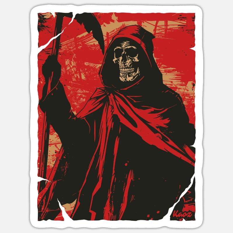 Red Shadow Grim Reaper Skull Skeleton - Sticker size S (10 x 10 cm) - white matte