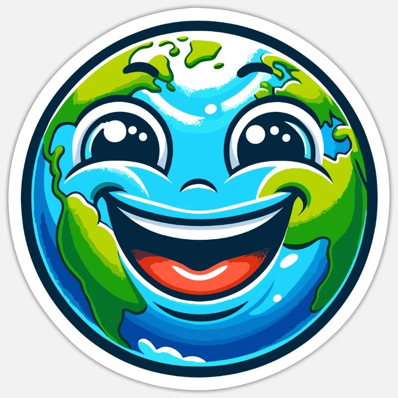Dessin animé de la Terre Joyeuse - Sticker taille S (10 x 10 cm) - blanc mat