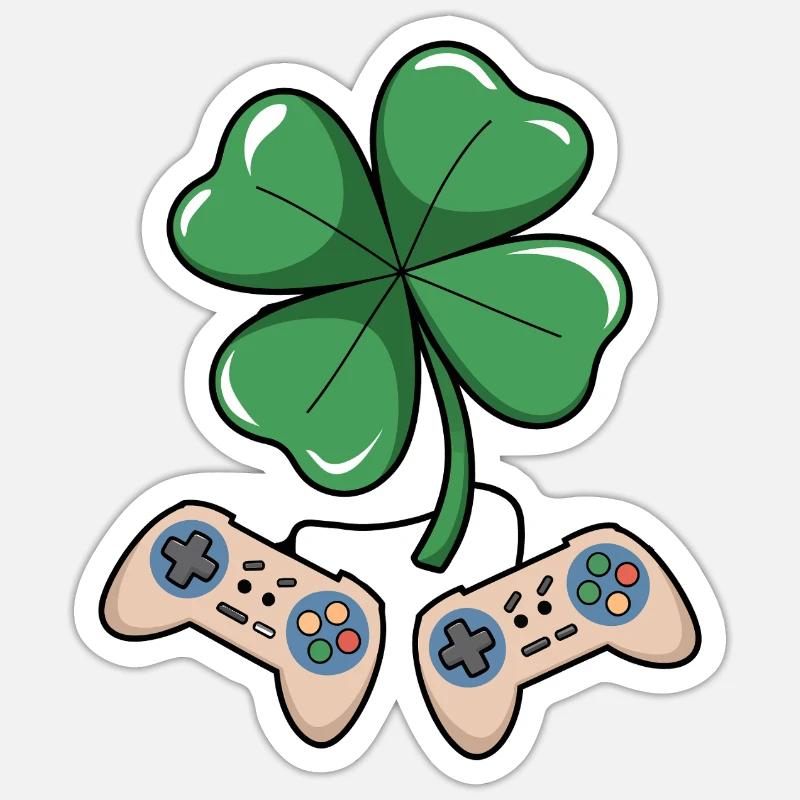 Lucky Clover Retro Gaming Design - Sticker taille S (10 x 10 cm) - blanc mat