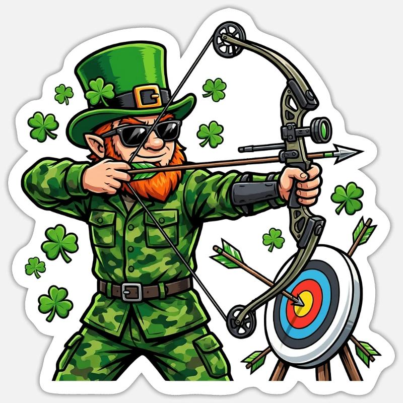 St. Patricks Day Bogenschießen Leprechaun Bogenjäger Sticker Größe S (10 x 10 cm)