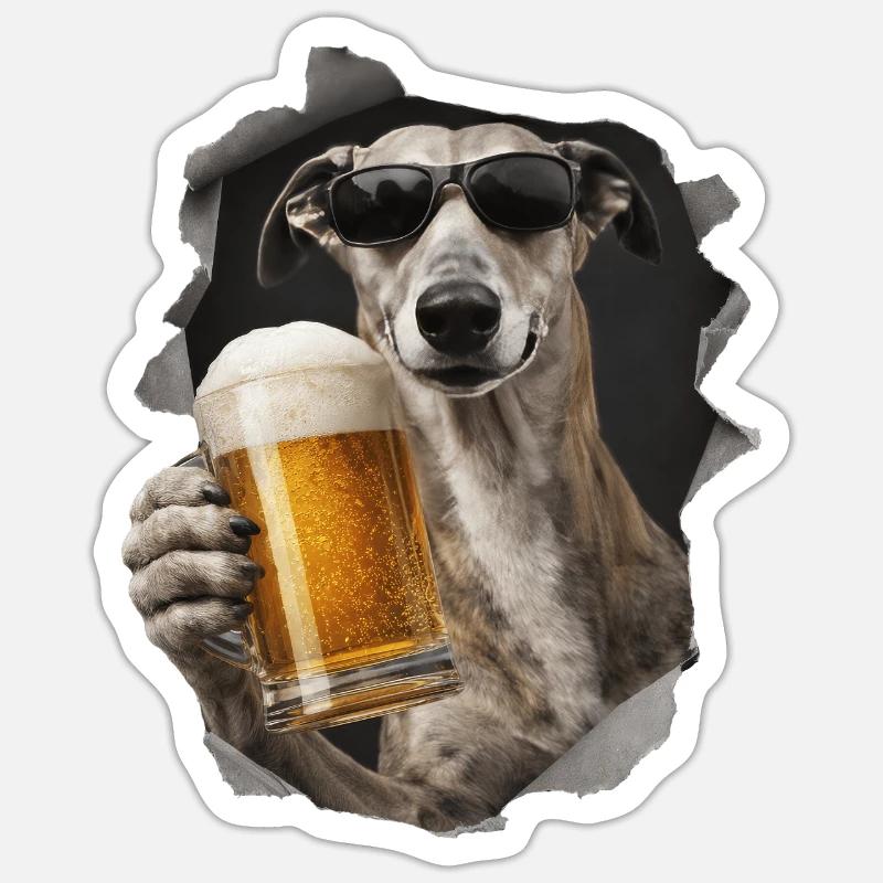 Windhund Bier - Sticker Größe S (10 x 10 cm) - Mattweiß