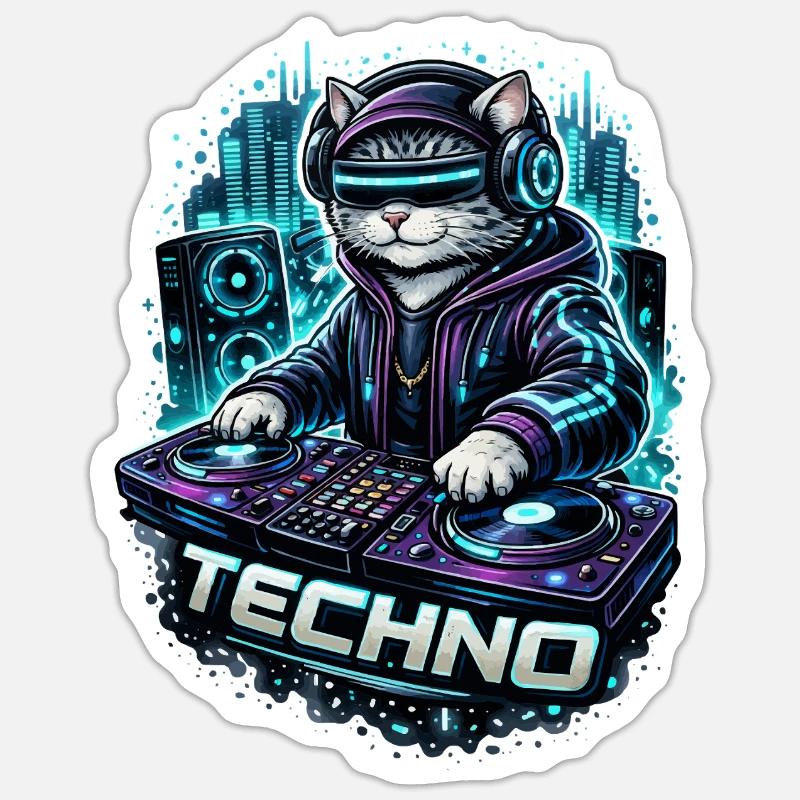 La gueule de bois techno à la cabine du DJ - Sticker taille S (10 x 10 cm) - blanc mat