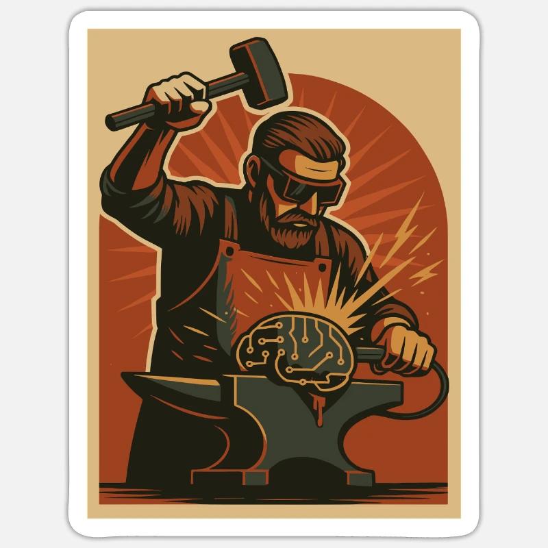 Blacksmith forges brain on anvil Sticker size S (10 x 10 cm)