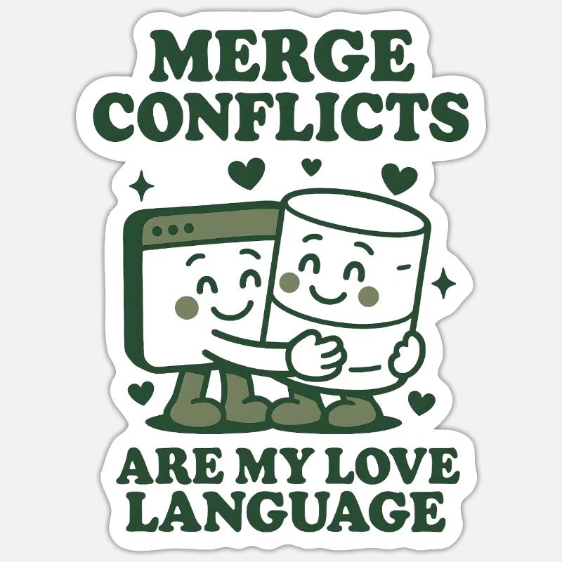 Les conflits de fusion sont mon langage d’amour | Git - Sticker taille S (10 x 10 cm) - blanc mat