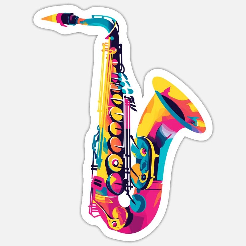 Leuchtendes Saxophon Farbexplosion - Sticker Größe S (10 x 10 cm) - Mattweiß