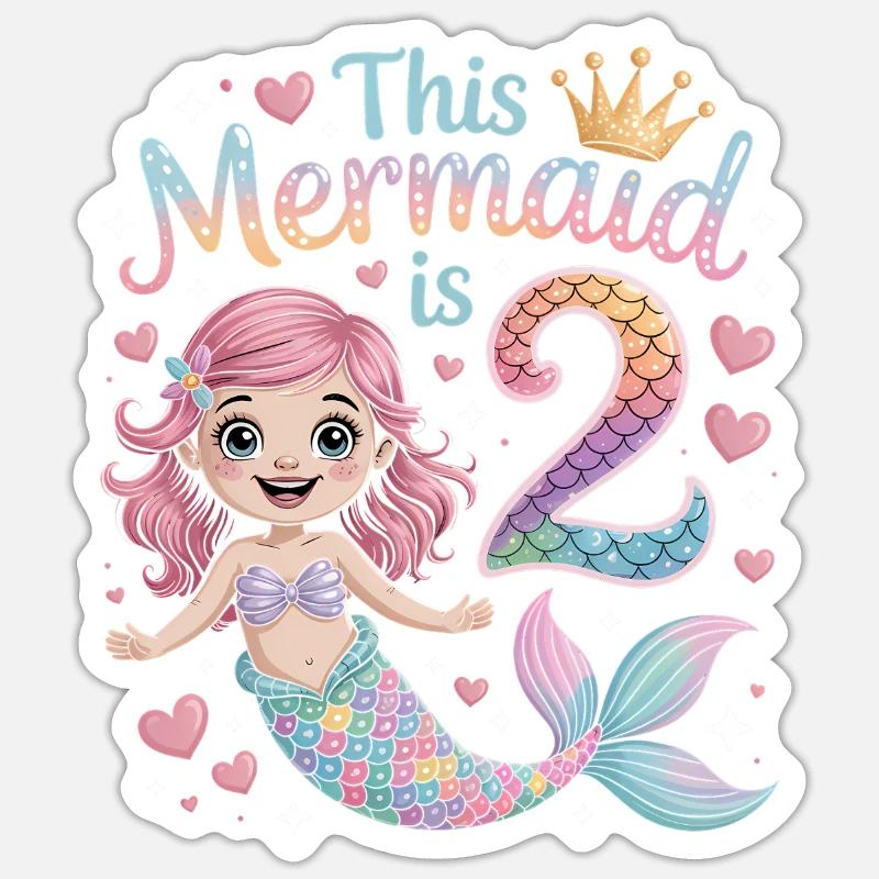 Sirène 2e anniversaire 2 ans - Sticker taille S (10 x 10 cm) - blanc mat