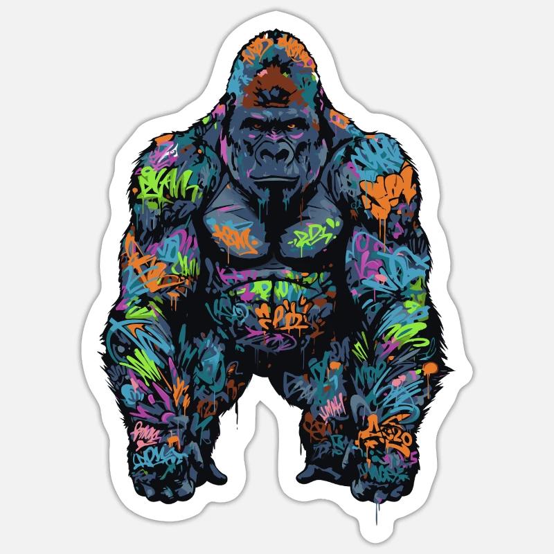 Graffiti Gorilla - Sticker Größe S (10 x 10 cm) - Mattweiß