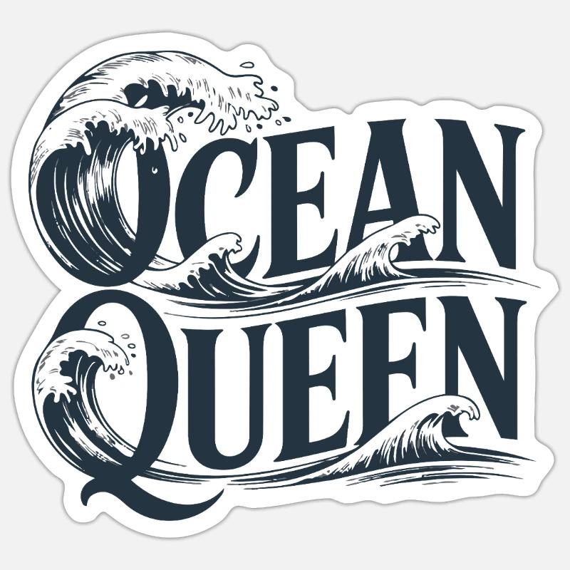Ocean Queen - Conception typographique des vagues Sticker taille S (10 x 10 cm)