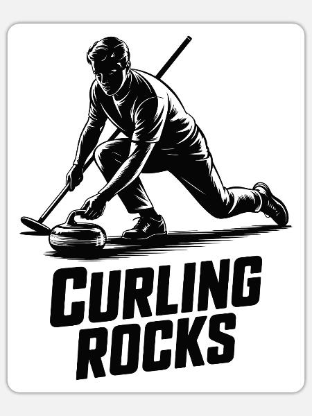Curling Rocks Wintersport Silhouette Man - Sticker Größe S (10 x 10 cm) - Mattweiß