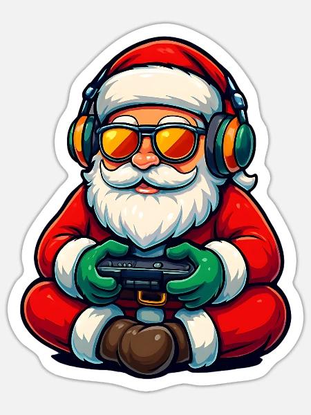 Gamer Weihnachtsmann Spielt Videospiel-Controller - Sticker Größe S (10 x 10 cm) - Mattweiß