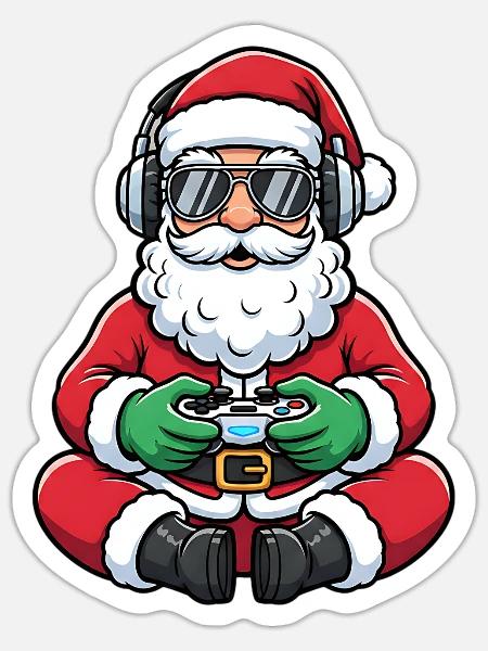 Gamer Weihnachtsmann Spielt Videospiel-Controller - Sticker Größe S (10 x 10 cm) - Mattweiß