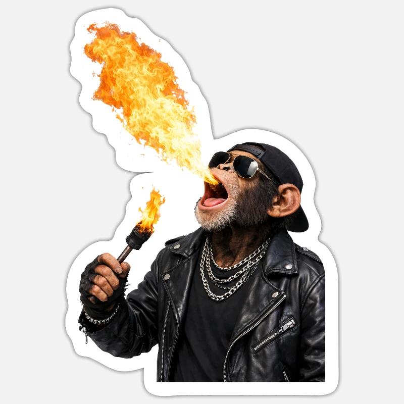 Flame Monkey Rocker Leather Jacket - Sticker size S (10 x 10 cm) - white matte