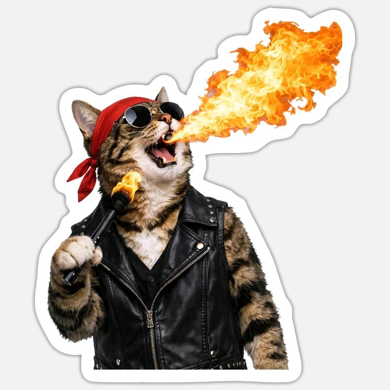 Fire Cat Biker Look - Sticker size S (10 x 10 cm) - white matte