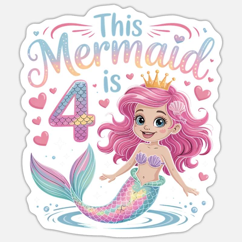 4e anniversaire de la sirène 4 ans Sticker taille S (10 x 10 cm)