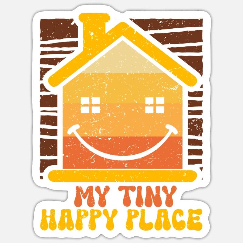 Tiny House Mon petit endroit heureux - Sticker taille S (10 x 10 cm) - blanc mat