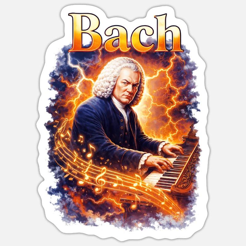 Bach Feuerklang am Klavier - Sticker Größe S (10 x 10 cm) - Mattweiß