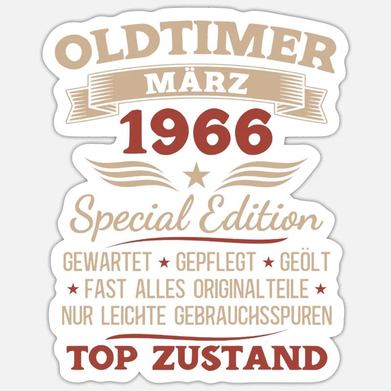60. Geburtstag Geschenk Mann Oldtimer März 1966 Sticker Größe S (10 x 10 cm)