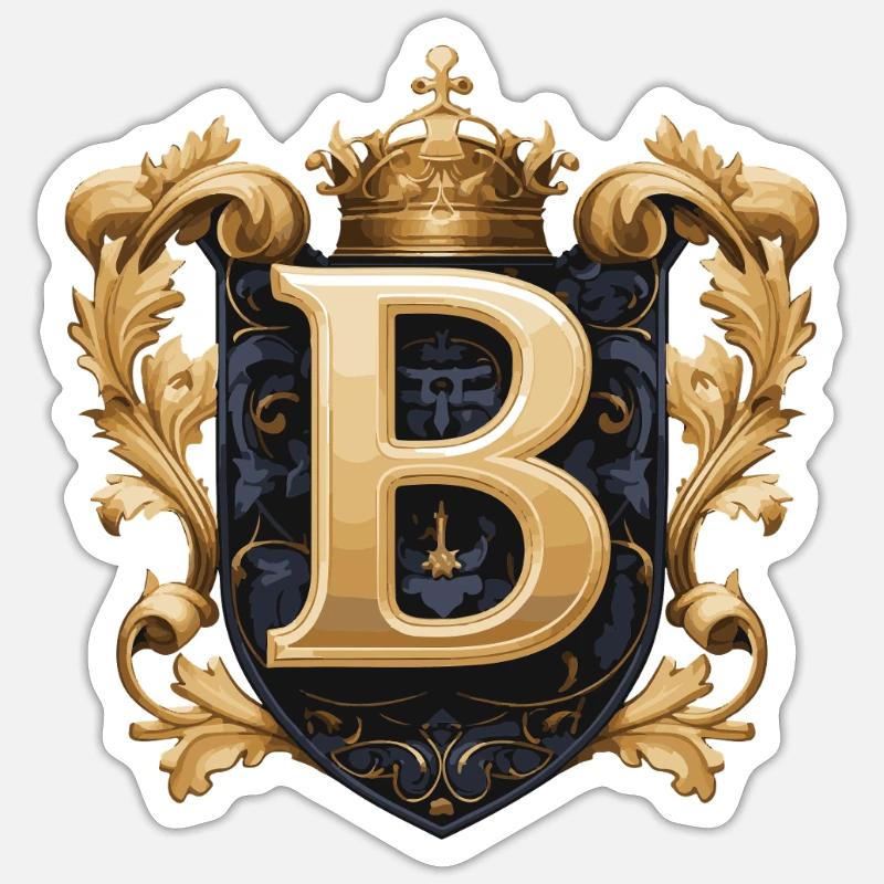 B Lettre Nom Couronne - Sticker taille S (10 x 10 cm) - blanc mat