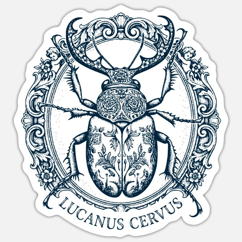 Lucanus Servus - Hirschkäfer - Sticker Größe S (10 x 10 cm) - Mattweiß